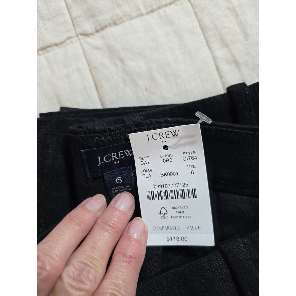 J Crew Womens Linen Blend Dress Pants 6 Black Wide‎ Leg Pockets Flat Front NWT - Picture 9 of 9